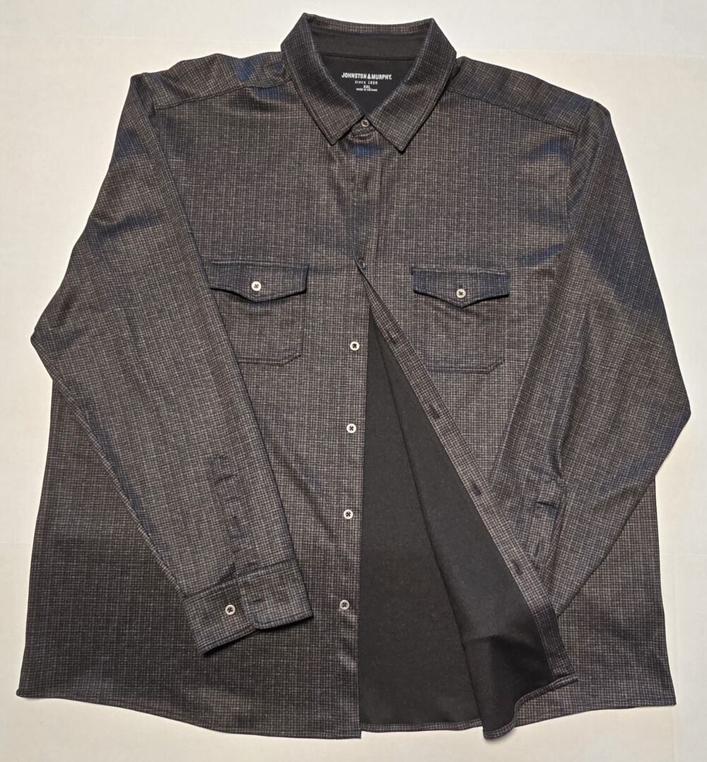 Johnston Murphy Shirt Size XXL Brushed Button-Front Knit Casual Plaid
